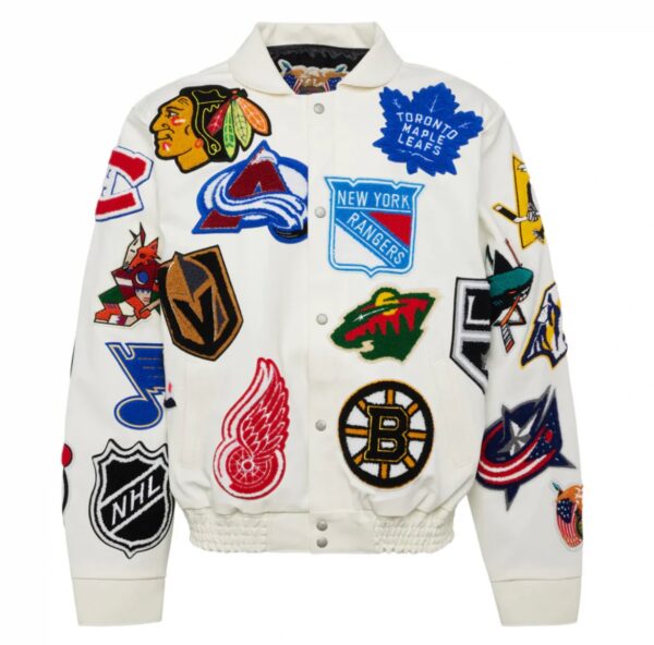 NHL Collage Vegan Leather Jacket White